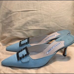 Manolo Blahnik Blue Pony Hair Mules